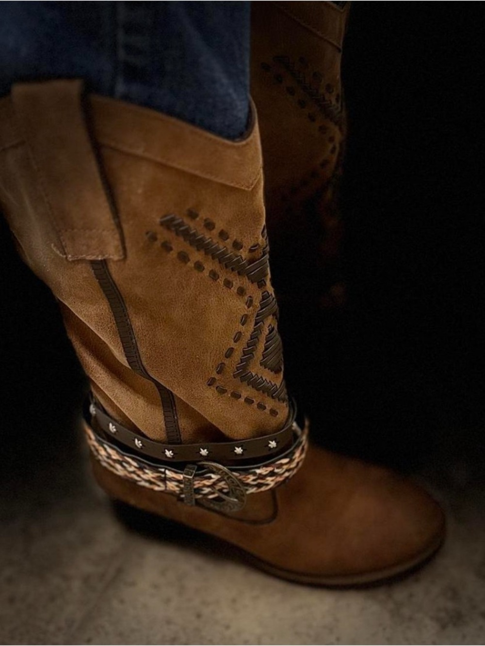 Brown Suede Western Boot with Braided woman’s perfect fall boots !!!